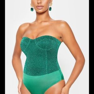 Dark green glitter bandeau cropped bodysuit